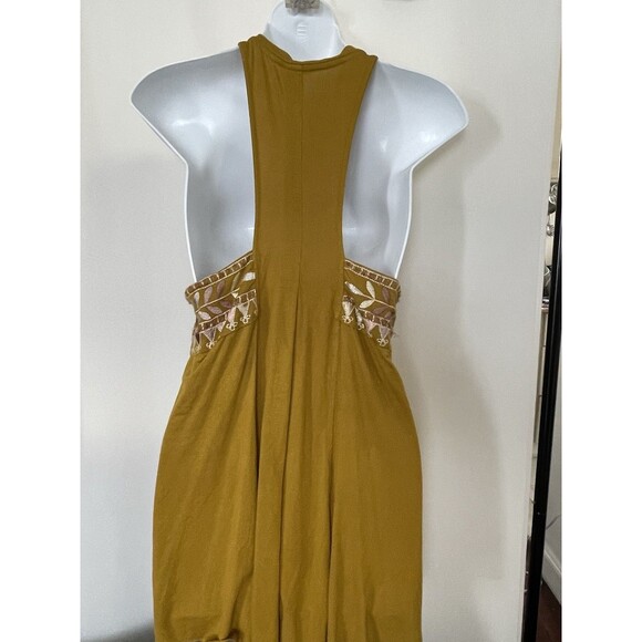 Free People Gold Mustard Embroidered Flowy Tank Top Oversized Fit SZ XS - Picture 7 of 16
